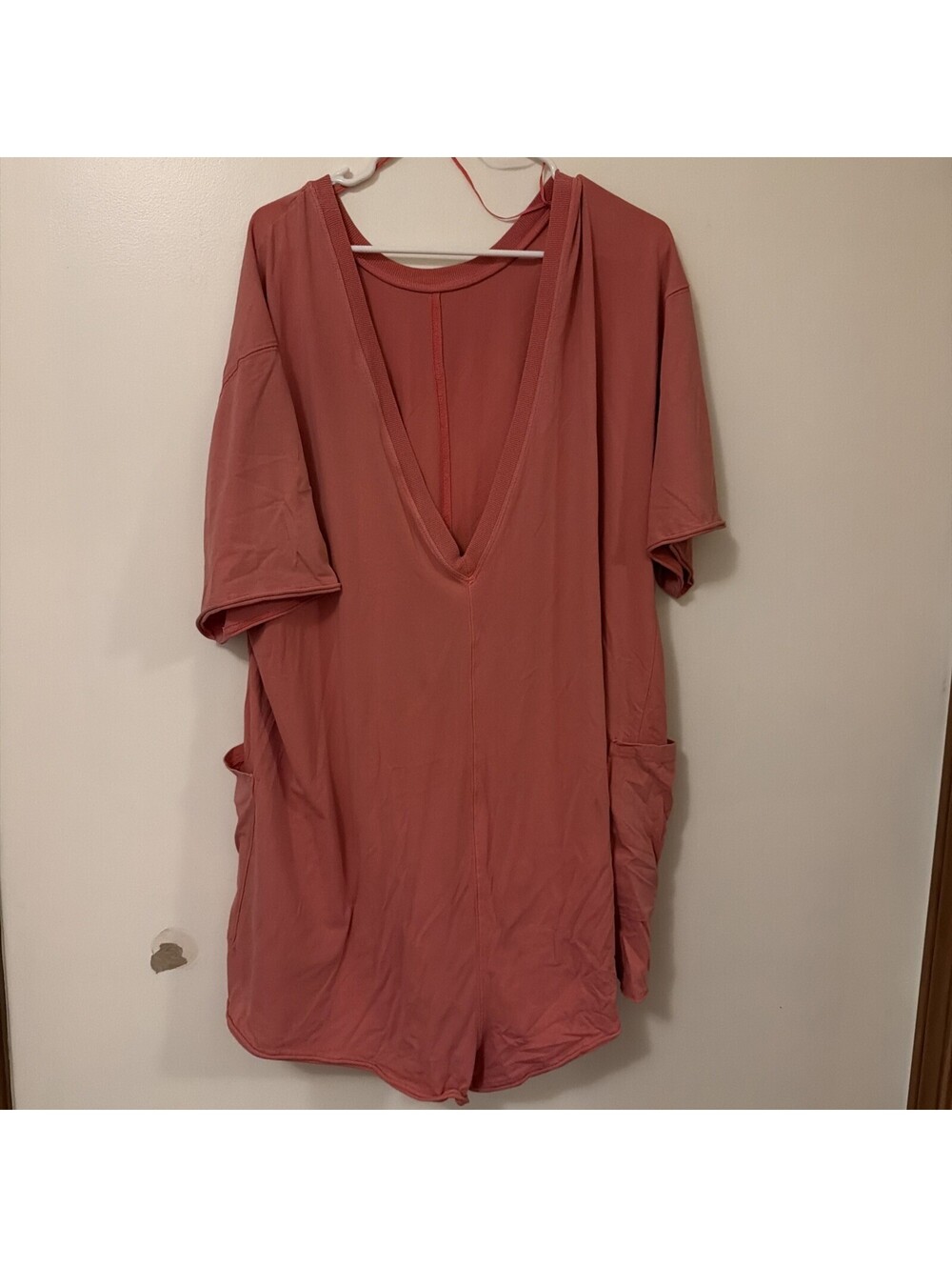 Free People Movement Hot Shot Tee Romper Pink Coral Size XL Oversized Pockets